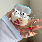 Fresh Lovely Blue Apple Smooth Soft Bluetooth Earphone Case For AirPods 4 3 2 1 Pro Pro 2 Protection Cover Cute Chain Pendant