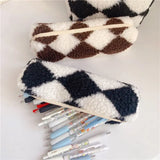 Fashion Plush Stripe Style Pencil Case Large Capacity Pen Bag Cosmetic Pouch Storage Box Student School Stationery Supplies