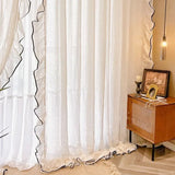 French Retro Romantic Beige Ruffled Lace Sheer Curtain Tulle with Black For Edge Living Room Bedroom Homestay Home Decoration