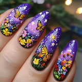 Square Press on Nails Medium Fake Nails with Flower Designs French Tip Nails Press ons Acrylic Nail Cute Spring Stick on Nail