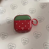 Red Strawberry Polka Dots Leather Magnetic Earphone Case For Airpods 1, 2, 3, 4,Pro, Pro2, Pro3, Anti-fall Protect Cover Ring