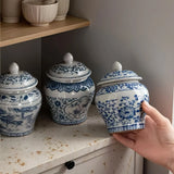 Vintage Blue White Porcelain Storage Jar Coffee Bean Tea Sealed Ceramic Jar Kitchen Spice Jars Home Living Room Decoration