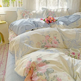 100% Cotton Skin-friendly Four Piece Set Soft Duvet Cover Set Single Couple Flower Printed Comforter Bedding Set for Adults Kids