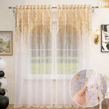 2PCS Semi Transparent Sheer Curtains With Gradient Silver Glitter Print, For Living Room Bedroom, Sweet Housewarming Gift