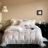 Romantic Lace Princess Wedding Bedding Set 1000TC Lyocell Cotton Soft Silky Duvet Cover Bed Sheet/Fitted Sheet Pillowcases 4Pcs