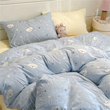 Washed Cotton Pastoral Girls Flower Bedding Sets Bed Linens Quilt Cover Sheet Set Simple Bedspread High Quality Home Textiles
