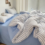 Ins Style Bedding Set Duvet Cover  Wash Cotton Stripe Summer Soft Cool Summer Bed Sheet Set Comforter Set Quilt Cover