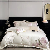 White Egyptian Cotton Bedding Set Luxury Flowers Embroidery Duvet Cover Sets Fitted Bed Sheets Pillowcases Home Textiles