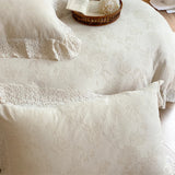 Vintage French Flowers Lace Ruffles Natural Cotton Linen Jacquard Bedding Set Duvet Cover Flat/Fitted Bed Sheet Pillowcases 4Pcs