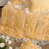 Winter Warm Thicken Velvet Bedding Sets Luxury 3D Lace Flowers Princess Duvet Cover Set Bed Sheet Pillowcases Home Textile