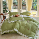 Korean Style Bedding Sets Four Piece Set With Lace Bed Flat Sheet Pillowcase Duvet Cover Set 200x230cm King Size Home Textiles