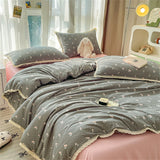 INS Girls Cherry Soft Bedding Set Washed Cotton Bed Sheet Queen King Size Duvet Set Flower Comforter Set Pillowcase Bed Linens