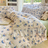 Flower Skin-friendly Bedding Set Class A Washed Cotton Duvet Cover Set Lace Ruffles Quilt Cover Soft Cover Bed Linen Pillowcases