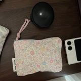 Pink Floral Print Mini Cotton Pouch for Women, Small Coin Purse & Card Holder for Lipstick & Earphone, Summer New Portable