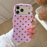 Luxury Matte Polka Dot Curly Border Phone Case for iPhone 15 16 17 Pro Max 13 14 Wave Point Frosted Shockproof Ultra Slim Cover