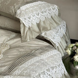 Vintage Embossed Jacquard Large Lace Ruffles Bedding Set 1000TC Egyptian Cotton Duvet Cover Flat/Fitted Sheet Pillowcases 4Pcs