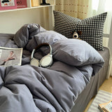 Bedding Set Double Layered Yarn INS Girls Mushroom Soft Washed Cotton Bed Sheet Queen King Size Duvet Set Pillowcase Bed Sheet