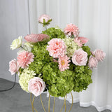 Pink Green Artificial Hydrangea Rose Anthurium Arrangement Wedding Table Centerpiece Floral Runner Party Backdrop Banquet Decor
