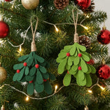Non-woven Christmas Leaf Branch Pendant Lightweight Green Christmas Leaf Decoration with Red Berry Accent Christmas Tree Pendant