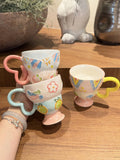 Hand-Painted Underglaze Cerc Mugs Cute Relief Design Birthday Gift for Women Couples Water Cups High Aesthetic Value