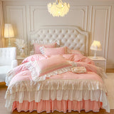 4/6Pcs Pink 100% Cotton Korean Princess Style Bedding Sets Butterfly Lace Ruffles Duvet Cover Set Bedspread Bed Skirt Pillowcase