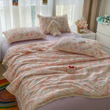 Floral Printed Summer Quilt Four Piece Set Soft Bedroom Decor Bedding Set Summer Quilt Bed Sheet With Pillowcases Home Textiles
