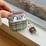 Korea Fashion Brown Plaid Splicing Pattern Retro Neck Lanyard Shockproof Protection Case For AirPods 4 3 2 1 Pro 2 Earphone Case