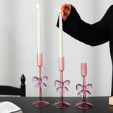1Pc Original Design Bow Tall Glass Candle Holder, Exquisite and High-Looking Bow Candle Holder, Aromatherapy Candle Holder, Suitable for Wedding Banquet Party Candle Holder, Home Decoration Ornaments Candle Candle Candle Hold