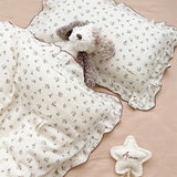 Korean Baby Girl Crib Bedding Set Bunny Rose Cherry Floral Cotton Muslin Cot Bedding Kit Duvet Cover Pillowcase No Filler