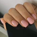24Pcs Simple French Fake Nail with Gradient White Design Short Square Head False Nails Wearable Finished Manicure Press on Nails