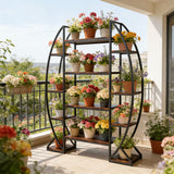 XXL Metal Half-Moon Shape Plant Stand Multilayer Ladder Garden Flower Rack Oval Bookshelf for Garden Balcony Patio