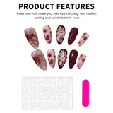 10pcs 3D Spotted Flowers Almond Handmade Press On Nails With Wine Red Smudging Design False Nails Transparent Small Snake Decor