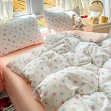 Oxygen Double Layered Four-Piece Bedding Set Fresh Floral Duvet Cover Bed Sheet Bed Canopy Student Dormitory 3-Piece Set