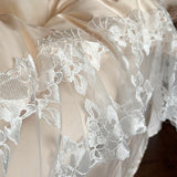 Romantic White Flowers Lace Princess Wedding Bedding Set 100S Egyptian Cotton Duvet Cover Flat/Fitted Bed Sheet Pillowcases 4Pcs