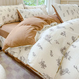 Ikeehome  Class A super soft jacquard cloud yarn cotton four-piece set, bed sheet, bed hat, quilt cover, student dormitory bed