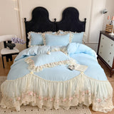 4Pcs Korean Princess Style Cotton 100% Bedding Luxury Duvet Cover 200x230 220x240 Four Seasons 2025 New Heart-Shaped Lace