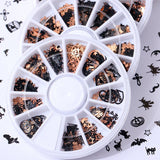 Halloween Nail Sequins 3D Nail Charms Witch Spider Net Black Cat Bat Pumpkin Black Gold Metallic Flakes Nail Art Sequins Decor