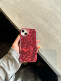 Ripple Texture Red Leo Prints Telephone Line Wrist Chain Case for iPhone 15 14 13 Pro Max Back Phone Cover for 12 Pro Capa