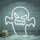 Fanged Devil Ghost Neon Sign USB Dimmable LED Wall Light for Tavern Horror Movie Studio Decor Halloween Bash Basement Wall Lamp