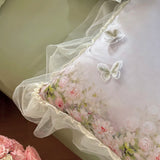 Flower Prints Ruffles Summer Cool Feeling Bedding Set 800TC Lyocell Soft Silky Duvet Cover Flat/Fitted Bed Sheet Pillowcase 4Pcs