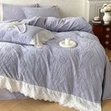 Tulip Flowers Lace Ruffles Princess Style Bedding Set Velvet Warm Winter Duvet Cover Flat/Fitted Bed Sheet Pillowcases 4Pcs