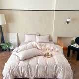 Korean Princess Floral Ruffles 100% Cotton Double Layer Yarn Soft Bedding Set Single Queen King Duvet Cover Bed Sheet Pillowcase
