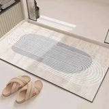 Abstract Geometric Line Art Bathroom Mat Soft Neutral Color Absorbent Non-Slip Quick Drying Home Entrance Floor Mat