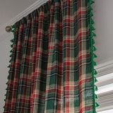 Christmas Grid Curtains Road Pocket Shade Curtain for Tassel Kitchen Bedroom Room Living Bay Window Cabinet Curtain