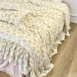 Premium 100% Gauze Cotton Farmhouse Floral Large Ruffles Bedding Set Soft Crepe Duvet Cover Bed Sheet/Fitted Sheet Pillowcases