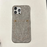 Luxury Denim Leather Card Bag Case For iPhone 15 14 13 12 11 Pro Max