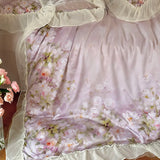 Flower Prints Ruffles Summer Cool Feeling Bedding Set 800TC Lyocell Soft Silky Duvet Cover Flat/Fitted Bed Sheet Pillowcase 4Pcs