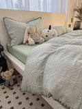 Ins Style Solid Color Stripes Mix and Princess Style Quilt Cover Four-piece Bedding Set Washed Cotton Shell Edge Duvet Cover Set