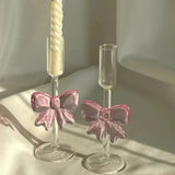 Pink Bow Candle Holder Romantic Luxury High Footed Glass Heat Resistant Candle Holder Suitable Home Banquets Weddings Parties