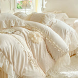 Winter Thickened Warm Milk Velvet Flowers Lace Ruffles Princess Bedding Set Duvet Cover Bed Sheet Quilted Bedspread Pillowcases